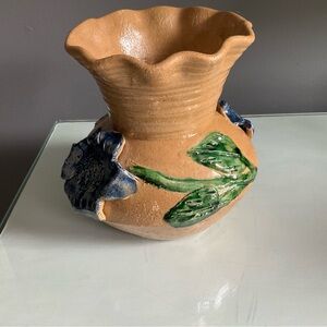 Studio Pottery Floral Vase With Flaw